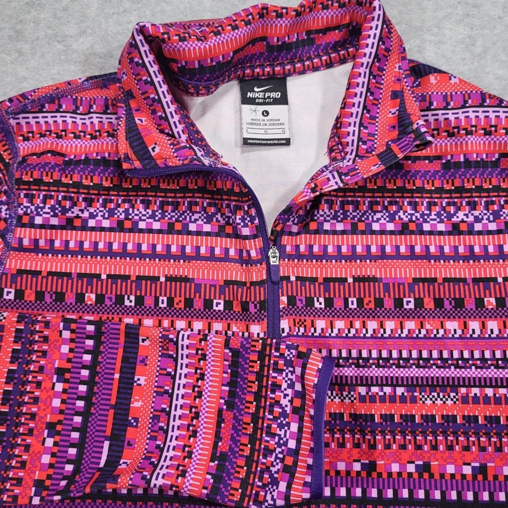 Nike Pro Warm Dri-Fit Womens Large 1/2 Zip Pink Geometric Long Sleeve Shirt